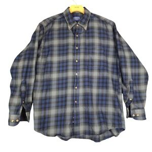 Pendleton Sir Pendleton Plaid Button Down Shirt Men's Large Wool Blue Gray‎